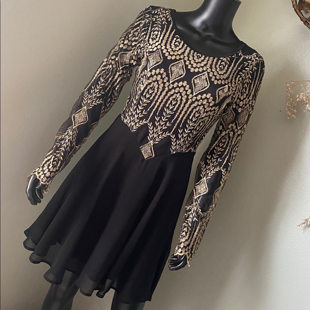 Altar'd State Black Dress with Gold Detailing